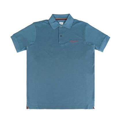 PAUL SMITH草寫漸變文字LOGO刺繡設計純棉短袖polo衫(男款/灰藍) 