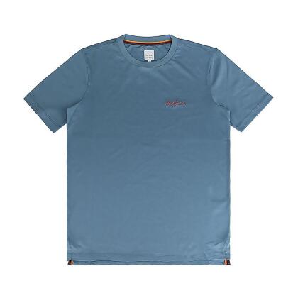 PAUL SMITH草寫層次LOGO刺繡設計有機棉圓領短袖T恤(男款/灰藍) 