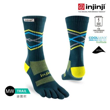 injinji Trail野跑避震吸排五趾中筒襪FX_墨綠 