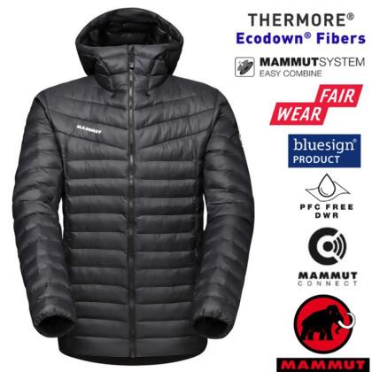 【MAMMUT 長毛象】男 Albula IN 輕量保暖防風連帽羽絨外套/1013-01780-0047 黑/白 