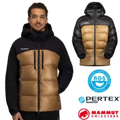 【MAMMUT 長毛象】男 Gravity 輕量保暖防風防潑連帽羽絨外套/1013-02630-7493 深沙褐/黑 