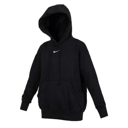 NIKE 女長袖連帽T恤-上衣 休閒 運動 慢跑 黑白 