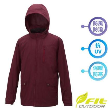 【FIT】男 Tricot裡防潑抗風保暖連帽外套.機車風衣夾克/風帽可收納.質輕舒適/HW1301-A0 暗紅色 