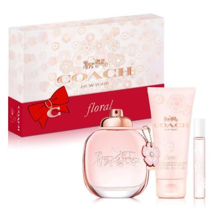 Coach 芙洛麗女性淡香精禮盒(淡香精90ml+隨行香氛7.5ml+身體乳100ml) 