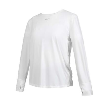 NIKE 女DRI-FIT長袖T恤-休閒 慢跑 運動 上衣 白灰 