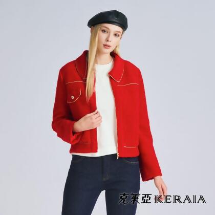 【KERAIA 克萊亞】法式紅絲絨羊毛短外套 