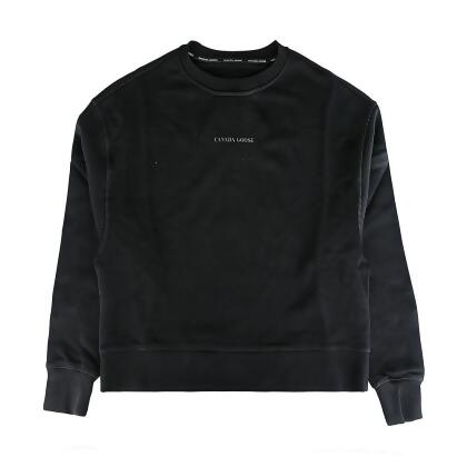 CANADA GOOSE Muskoka字母LOGO橡膠標設計純棉圓領落肩長袖T恤(女款/黑) 
