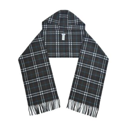 BURBERRY格紋羊絨連帽圍巾(棕色) 