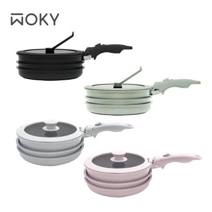 (friday限定)【WOKY 沃廚】TICERA®系列塔塔鍋-可疊不沾鍋 (3鍋7件組) 