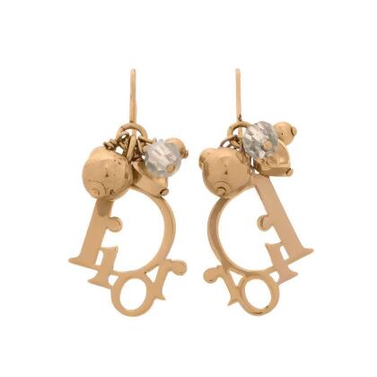 【DIOR】經典Logo 標誌水晶及圓球墜飾針式耳環(金色)_展示品 