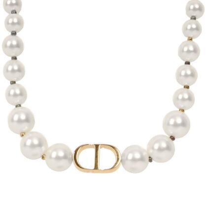 【DIOR】30 Montaigne CD 標誌珍珠頸鍊/短項鍊(金色/白色)_展示品 