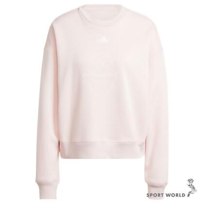 Adidas 長袖上衣 女裝 刷毛大學T 粉 IY1455 