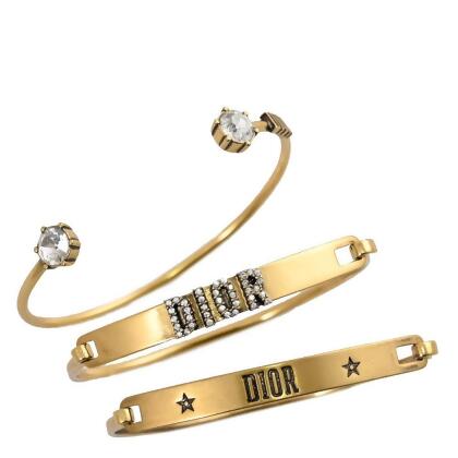 Christian Dior 復古金屬水晶造型手環三件組.金 