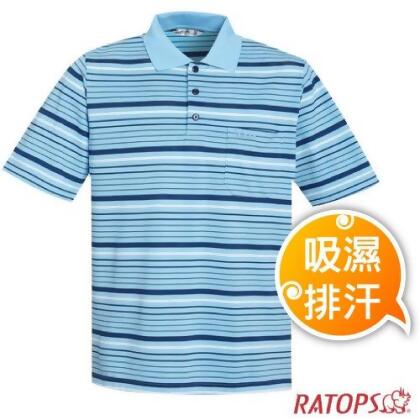 【瑞多仕-RATOPS】男款 COOLMAX 輕量透氣短袖條紋POLO衫.運動休閒/DB8949 水藍/暗藍灰/白色 