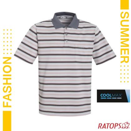 【瑞多仕-RATOPS】男款 COOLMAX 輕量透氣短袖條紋POLO衫.運動_DB8943 米灰/霧灰/黑/珊瑚紅色 