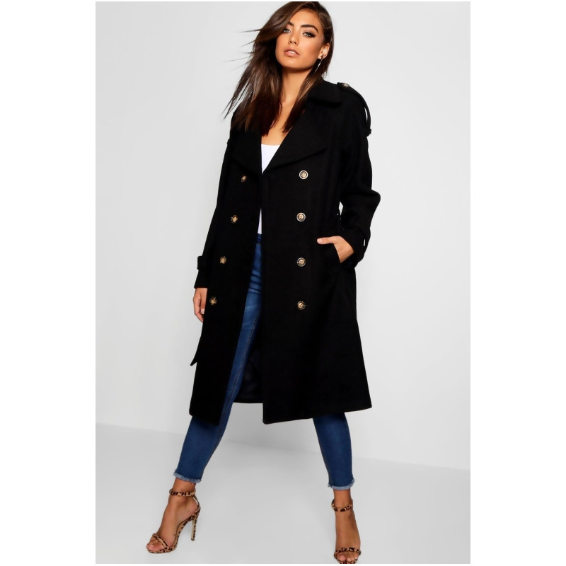 boohoo belted wool look trench