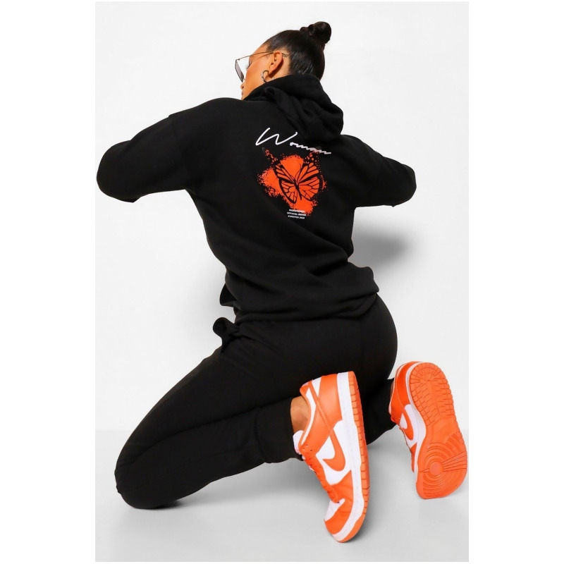 Womens Oversized Butterfly Hoodie And Jogger Set - Black ...