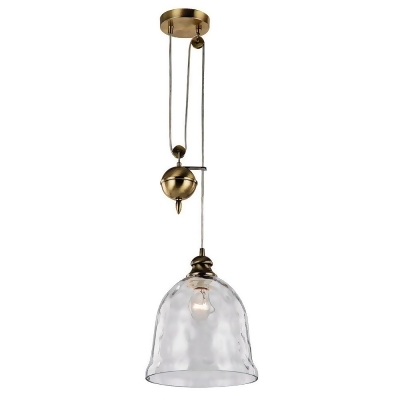 Antique Brass Rise And Fall Pendant Light With Large Glass Bell