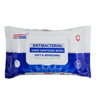 Germisept® Antibacterial Hand Sanitizing Wipes - Bacteria on the hands can spread quickly, especially in the case of convenience items like shopping carts, door handles and other small surfaces. Germisept Antibacterial Hand Sanitizing Wipes are the a great solution when you are on the go and need...