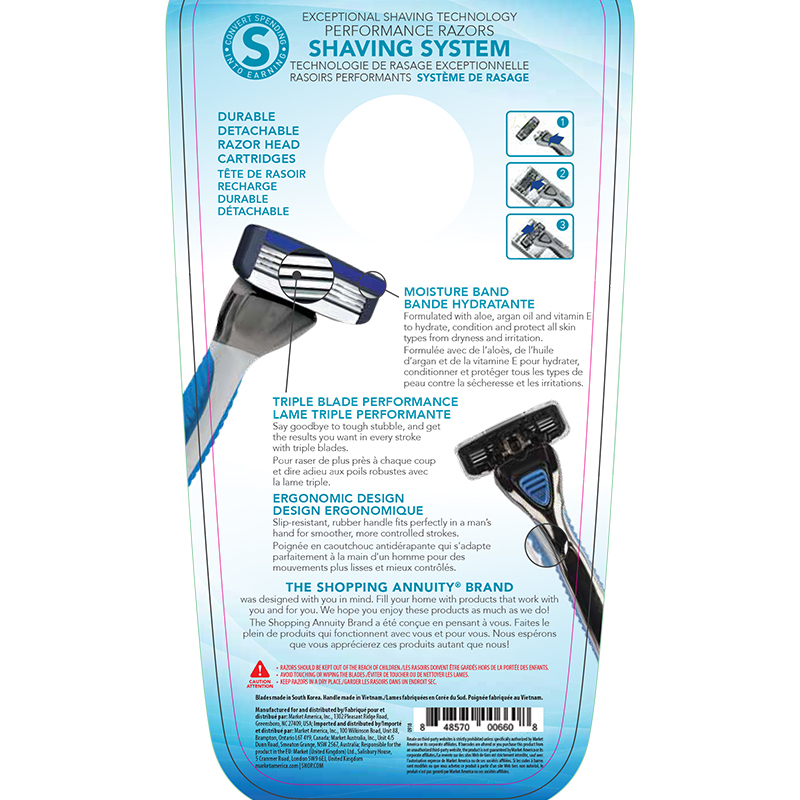 Shopping Annuity Brand Performance Razors Shaving System for Men Product Label. See Product Label Details section further below.