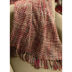 Red Green and Brown Fringed Jacquard Woven Throw Blanket 50 x 60 - All