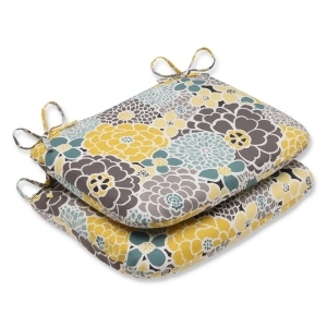 Set of 2 Yellow Blue and Gray Flor Grande Decorative Outdoor Patio Rounded Chair Cushions 18.5 - All