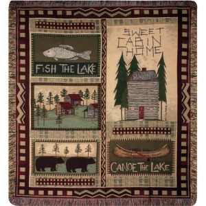 Log Cabin Pictorial Woven Fringed Throw Blanket 60 X 50 - All