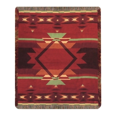 Native American Inspired Flame Colored Jacquard Woven Fringed Throw Blanket 50
