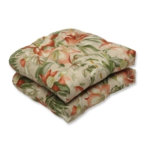 Set of 2 Green Tan and Coral Tropical Garden Decorative Outdoor Patio Wicker Chair Seat Cushions 19 - All
