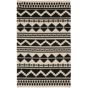 3.5' x 5.5' Aztec Bohemian Midnight Black and Gray Hand Woven Wool Area Throw Rug - All