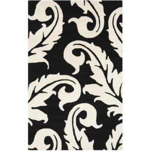 2' x 3' Medieval Raven Black and Vanilla White Hand Tufted New Zealand Wool Area Throw Rug - All