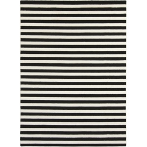 2' x 3' Weathered Stripes Jet Black and Ivory Area Throw Rug - All