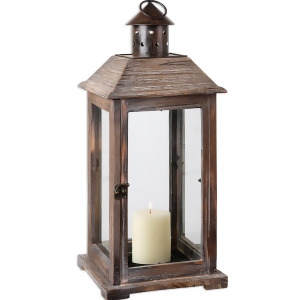 24 Rustic Weathered Wood Bronze Metal Pillar Candle Lantern - All
