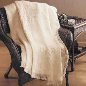 Ivory Heart Motif Textured Basket Weave Fringed Two-Layered Jacquard Throw Blanket 46 X 60 - All