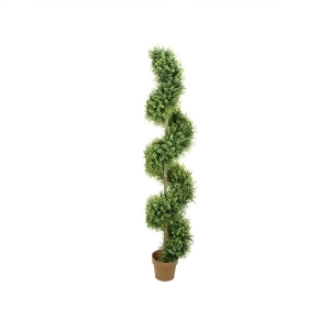 5.5' Potted Two-Tone Artificial Boxwood Spiral Topiary Tree - All