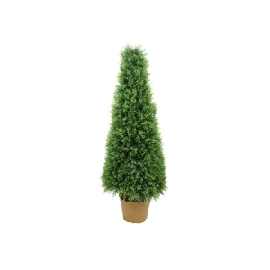 4' Potted Two-Tone Artificial Cypress Tower Cone Topiary Tree - All