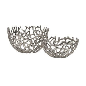 Set of 2 Metallic Silver Aluminum Coral Decorative Acccent Bowls 14.5 - All