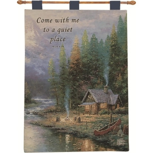 Thomas Kinkade Woodland Peace Paradise Religious Bible Verse Pictorial Wall Art Hanging Tapestry 26 X 36 - All