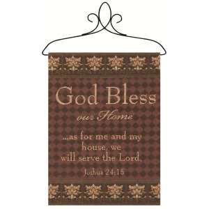Brown Checkered God Bless our Home Religious Verse Wall Art Hanging Tapestry 12 x 18 - All