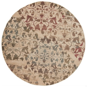 8' Rustic Leaves Tan Red and Brown Shed-Free Round Area Throw Rug - All