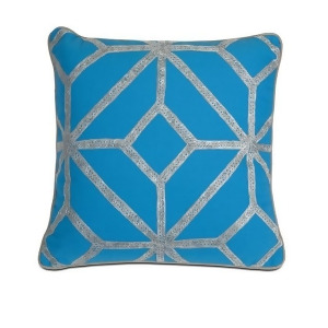18 Embroidered Aqua and Gray Diamond Decorative Throw Pillow - All