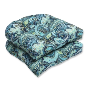 Set of 2 Sogno Paisley Blue Green and White Outdoor Patio Tufted Wicker Chair Cushions 19 - All