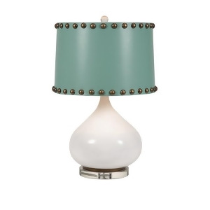 26.5 Adele White Contemporary Table Lamp with Turquoise Drum Shade - All