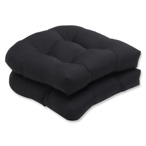 Set of 2 19 Sunbrella Umbral Midnight Black Outdoor Patio Wicker Seat Cushions - All