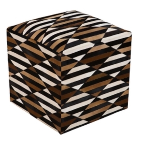 18 Black Chocolate Brown and Ivory Striped Leather Square Pouf Ottoman - All