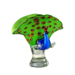 10.25 Bright Green and Blue Peacock Decorative Hand Blown Glass Figurine - All