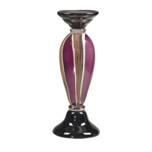 15 Deep Purple Amber and Crisp White Melrose Hand Blown Glass Pillar Candle Holder - All