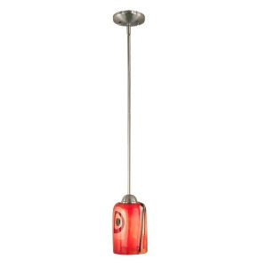 47 Satin Nickel and Dark Pink Carmel Hand Crafted Glass Hanging Mini Pendant Ceiling Light Fixture - All