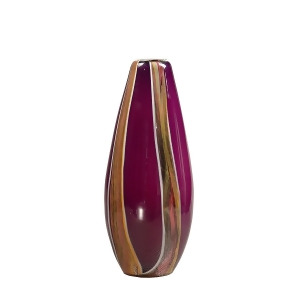 14.25 Mauve Pink Swirled Amber and Gold Melrose Decorative Hand Blown Glass Urn Vase - All