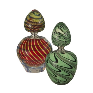 5.5 Red Yellow Green and Black Two Piece Swirl Hand Blown Glass Perfume Bottle with Matching Stopper - All